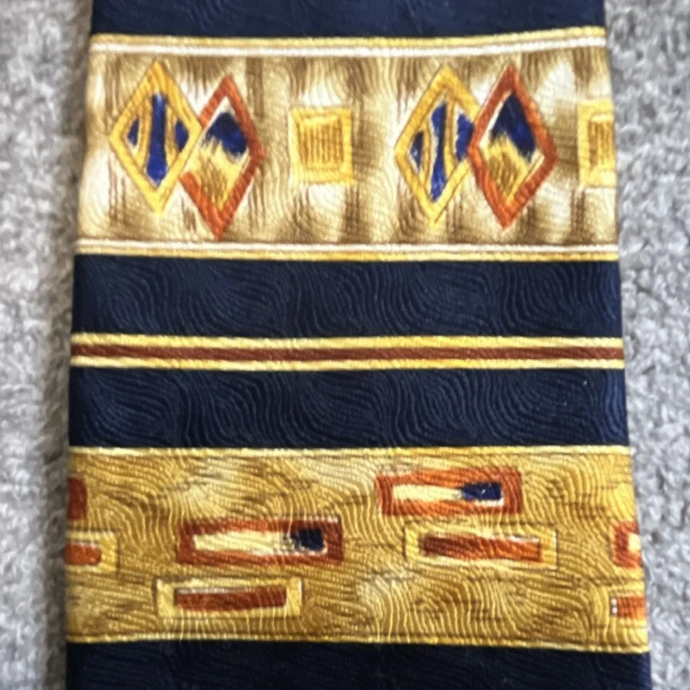Benchmark 100% Silk Made In USA Gold, Navy Men's Classic Tie Colorful 58
